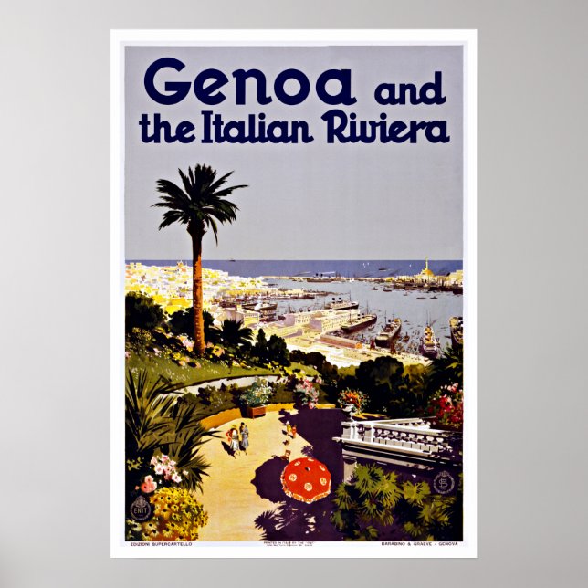 Genoa and Italian Riviera Italy Vintage Travel Poster (Front)