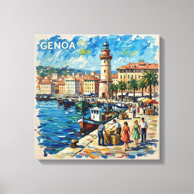 Genoa Harbour Lighthouse Scene Canvas Art (Front)
