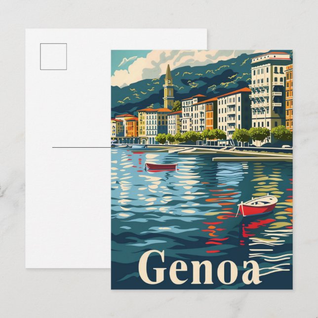 Genoa Italy Vintage Retro Travel Illustration Postcard (Front/Back)