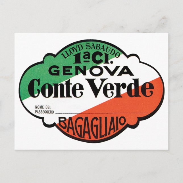 Genova Conte Verde Luggage Label Postcard (Front)
