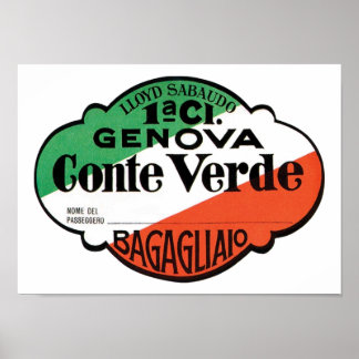 Genova Conte Verde Luggage Label Poster