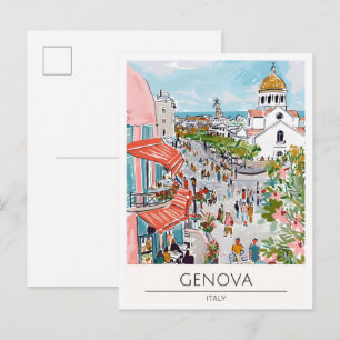 Genova Italy Vintage Art Illustration Travel Postcard