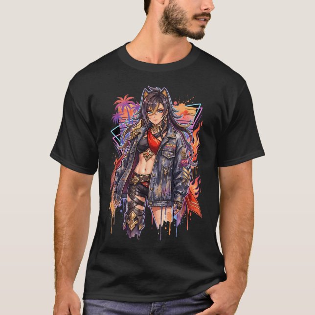 Genshin Dehya Flame Mane Eremite Vaporwave Retro P T-Shirt (Front)