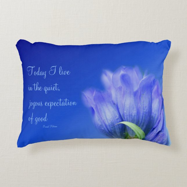 Gentian Flower Life Attitude Inspirational Quote Decorative Cushion (Front)