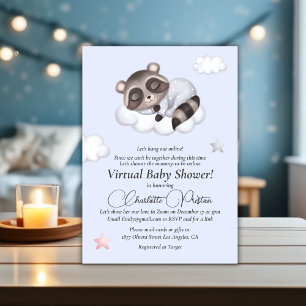 Gentle Baby Boy Racoon Blue Baby Shower Virtual Invitation