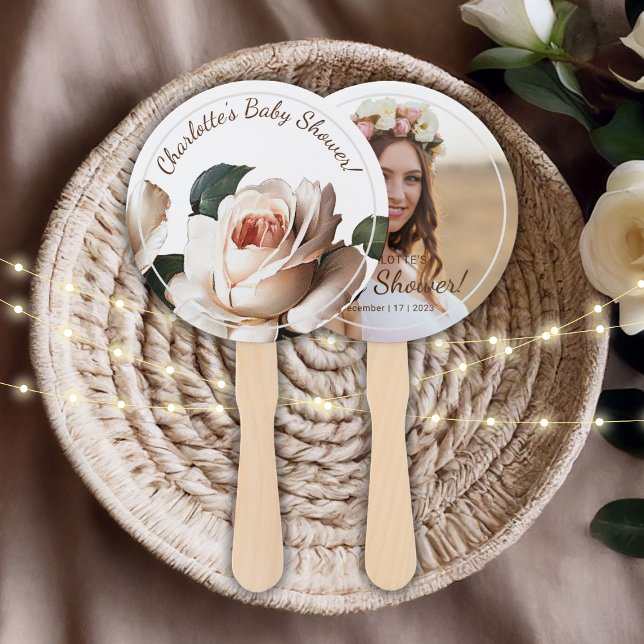 Gentle Beige Rose Girl Baby Shower Hand Fan (Gentle Beige Rose Girl Baby Shower Hand Fan)