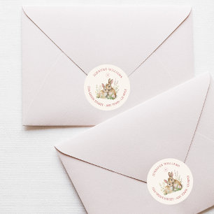 Gentle Beige Woodland Bunny Floral Return Address Classic Round Sticker