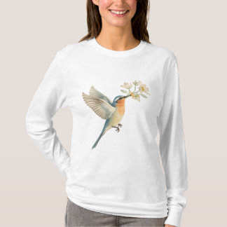 Gentle Bird Offering Flowers Watercolor Tee