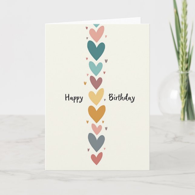 Gentle Birthday Cascading Hearts Card (Front)