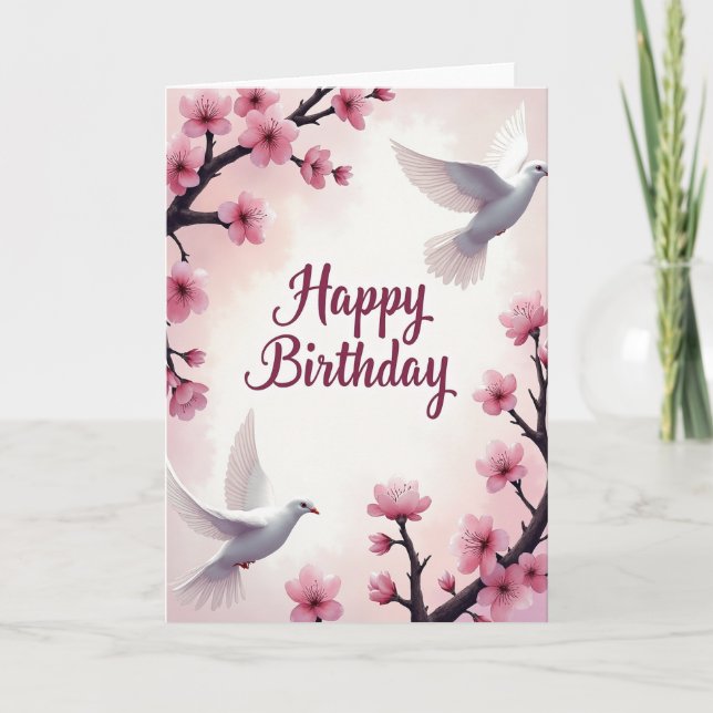 Gentle Birthday Floral Bird Card (Front)
