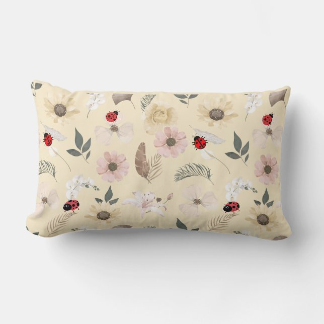 Gentle Blooms and Ladybugs Lumbar Cushion (Front)
