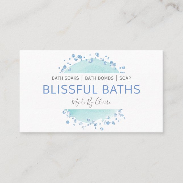 Gentle Blue And White Handmade Bath Bomb Soak Soap Business Card (Front)