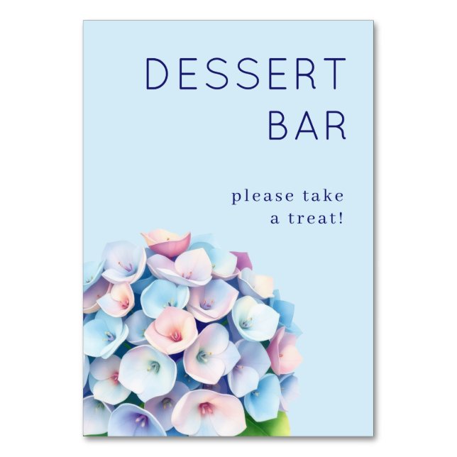 Gentle Blue Floral Hydrangea Table Number (Front)