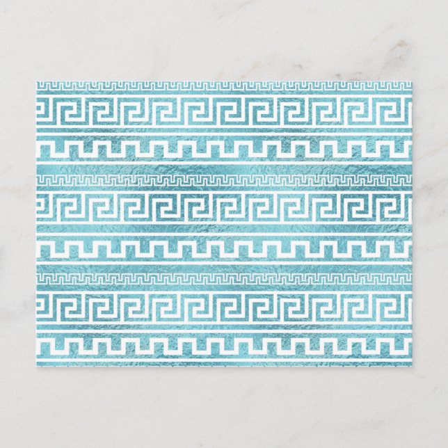 Gentle Blue Greek Meander Pattern on glass Postcard (Front)