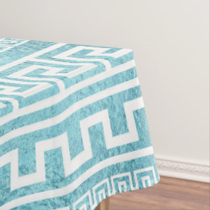 Gentle Blue Greek Meander Pattern on glass Tablecloth