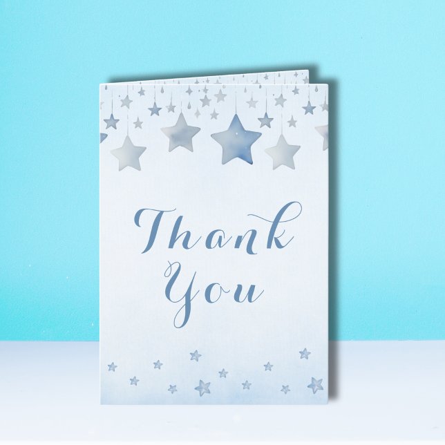 Gentle Blue Watercolor Stars Thank You Card (Creator Uploaded)