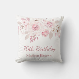 Gentle Blush Pink Floral 70th Birthday Party Gift Cushion
