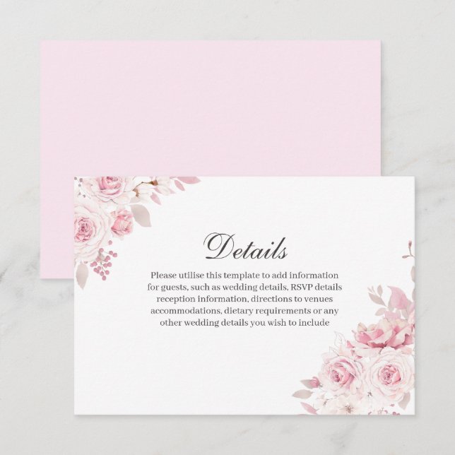 Gentle Blush Pink Wedding reception details Enclosure Card (Front/Back)