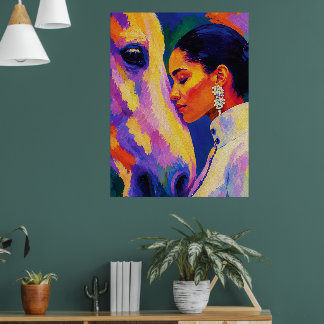 Gentle Bond – Woman and Horse Fauvist Portrait Poster