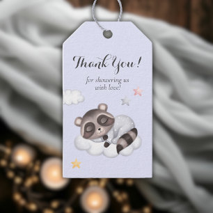 Gentle Boy Racoon Blue Baby Shower Thank You Gift Tags