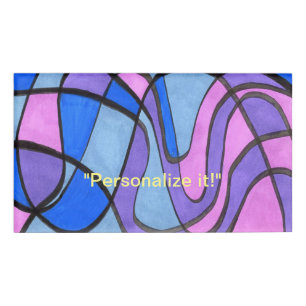 Gentle curves in pink, blue and purple colours name tag