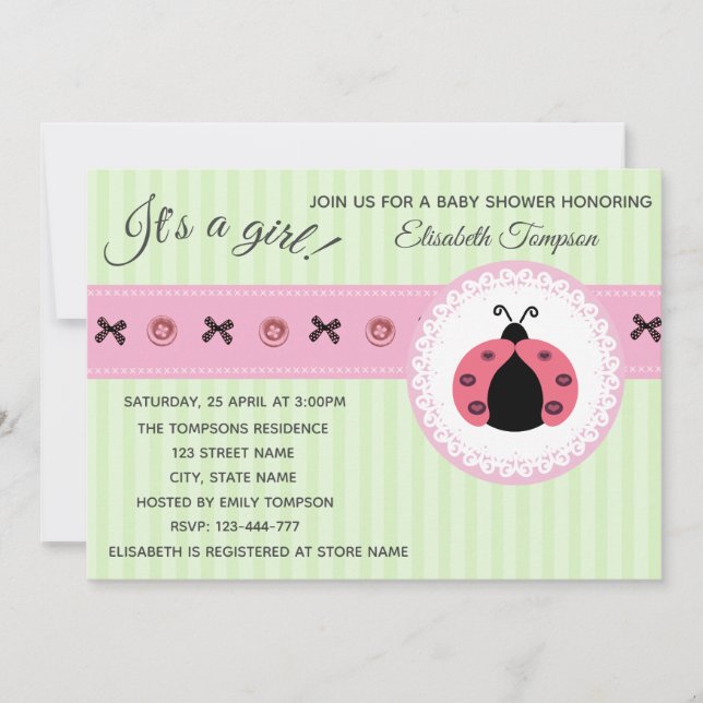 Gentle Cute modern ladybugs girly baby shower Invitation (Front)