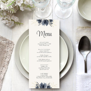 Gentle Dark Flowers Wedding Menu Card