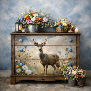 Gentle Deer in Wildflower Meadow Decoupage Tissue Paper