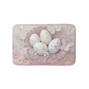 Gentle Easter Joy with Floral Motif Bath Mat
