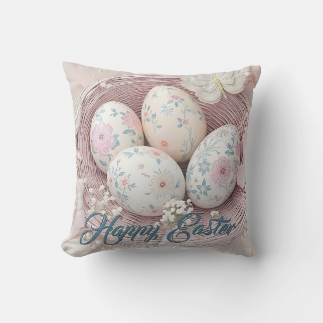 Gentle Easter Joy with Floral Motif Cushion (Front)