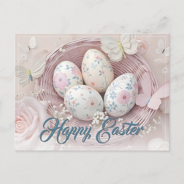 Gentle Easter Joy with Floral Motif Holiday Postcard (Front)