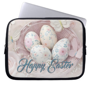 Gentle Easter Joy with Floral Motif Laptop Sleeve