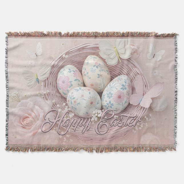 Gentle Easter Joy with Floral Motif Throw Blanket (Front)