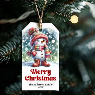 Gentle Editable Christmas Snowman Kids Gift Tag  