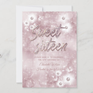 Gentle elegant  bokeh pearl floral sweet sixteen invitation