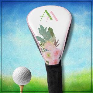 Gentle Elegant Pink Flowers Custom Monogram Golf Head Cover