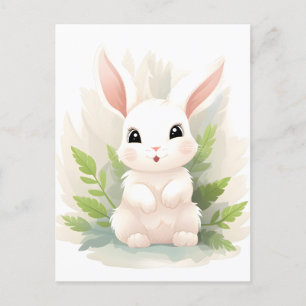 Gentle Ferns: Baby Rabbit Among Leaves Postcard