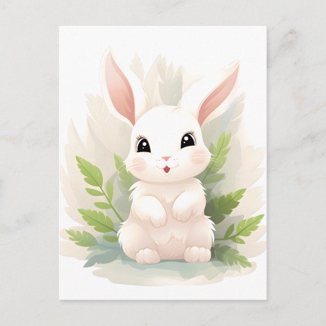 Gentle Ferns: Baby Rabbit Among Leaves  Postcard (Front)