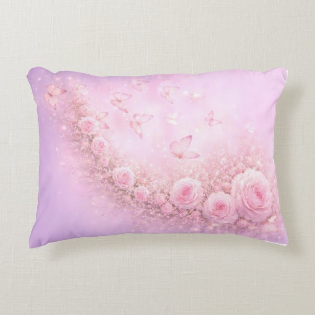 Gentle Floral Pattern – Soft Pink Roses with Soft  Decorative Cushion (Front)