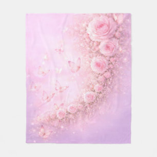 Gentle Floral Pattern – Soft Pink Roses with Soft Fleece Blanket
