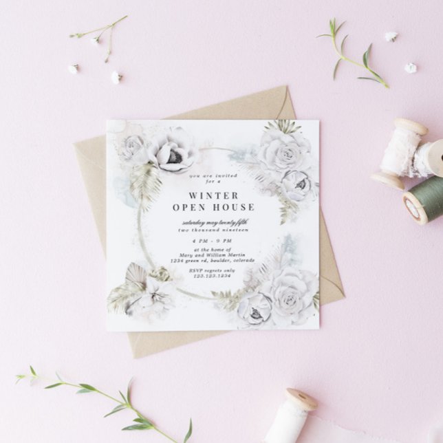 Gentle Florals Winter Open House Square Invitation (Creator Uploaded)