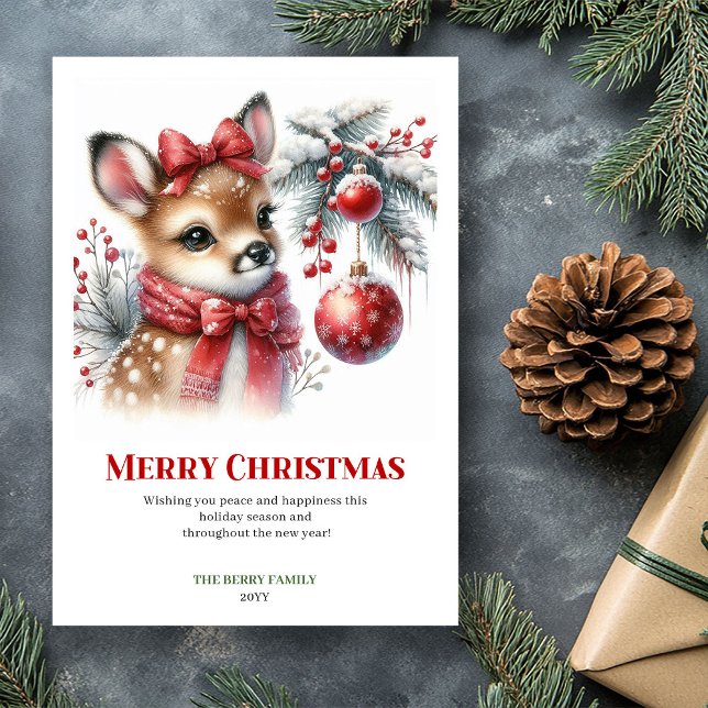 Gentle Forest Fawn Watercolor Christmas Printable  Holiday Card (Gentle Forest Fawn Watercolor Christmas Printable Chris)
