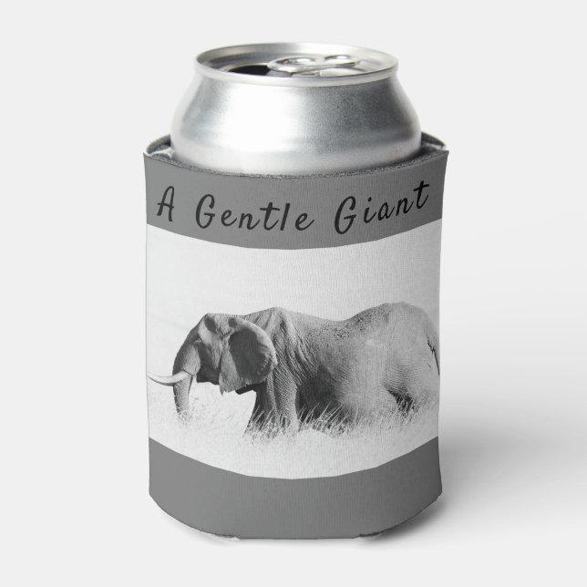 Gentle Giant Elephant high key photo with text Can Cooler (Can Front)