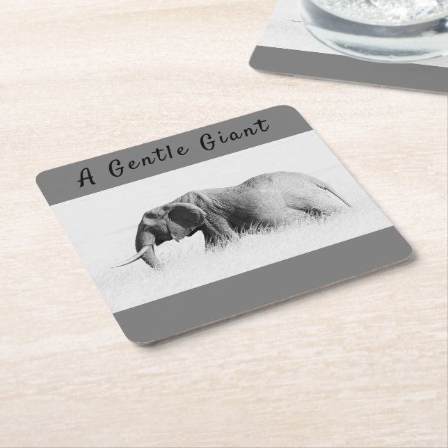 Gentle Giant Elephant high key photo with text Square Paper Coaster (Angled)