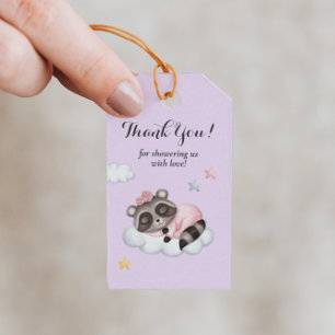 Gentle Girl Racoon Lilac Baby Shower Thank You Gift Tags