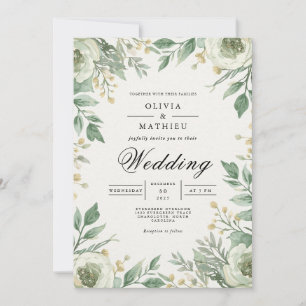 Gentle Green Floral Arch Wedding Invitation