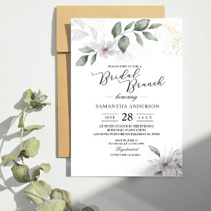  Gentle Greenery Watercolor Leaf & Flower   Gold Invitation