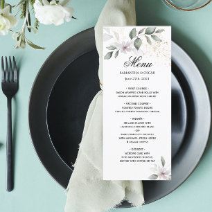  Gentle Greenery Watercolor Leaf & Flower   Gold Menu