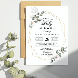  Gentle Greenery Watercolor Leaf Frame & Flower Invitation