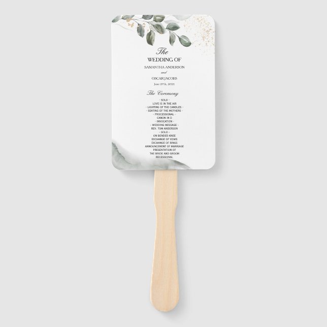  Gentle Greenery Watercolor Leaf | Gold Dust  Hand Fan (Front)